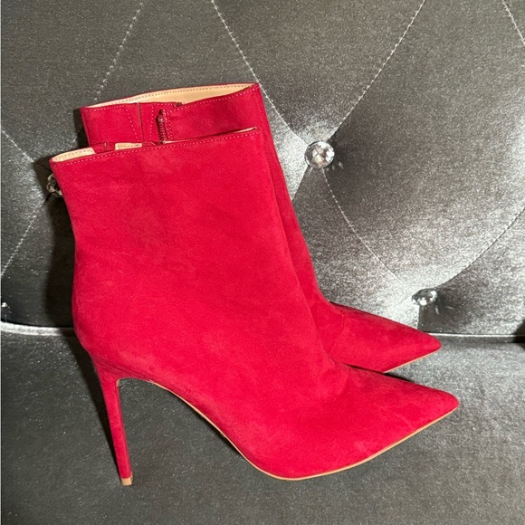 Express Bold Red Heeled Boots - Picture 1 of 6